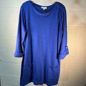 D&Co Royal Blue Women Plus 1x Knit Top Sweater Tunic, 2 Pockets, 3/4 sleeve NWOT